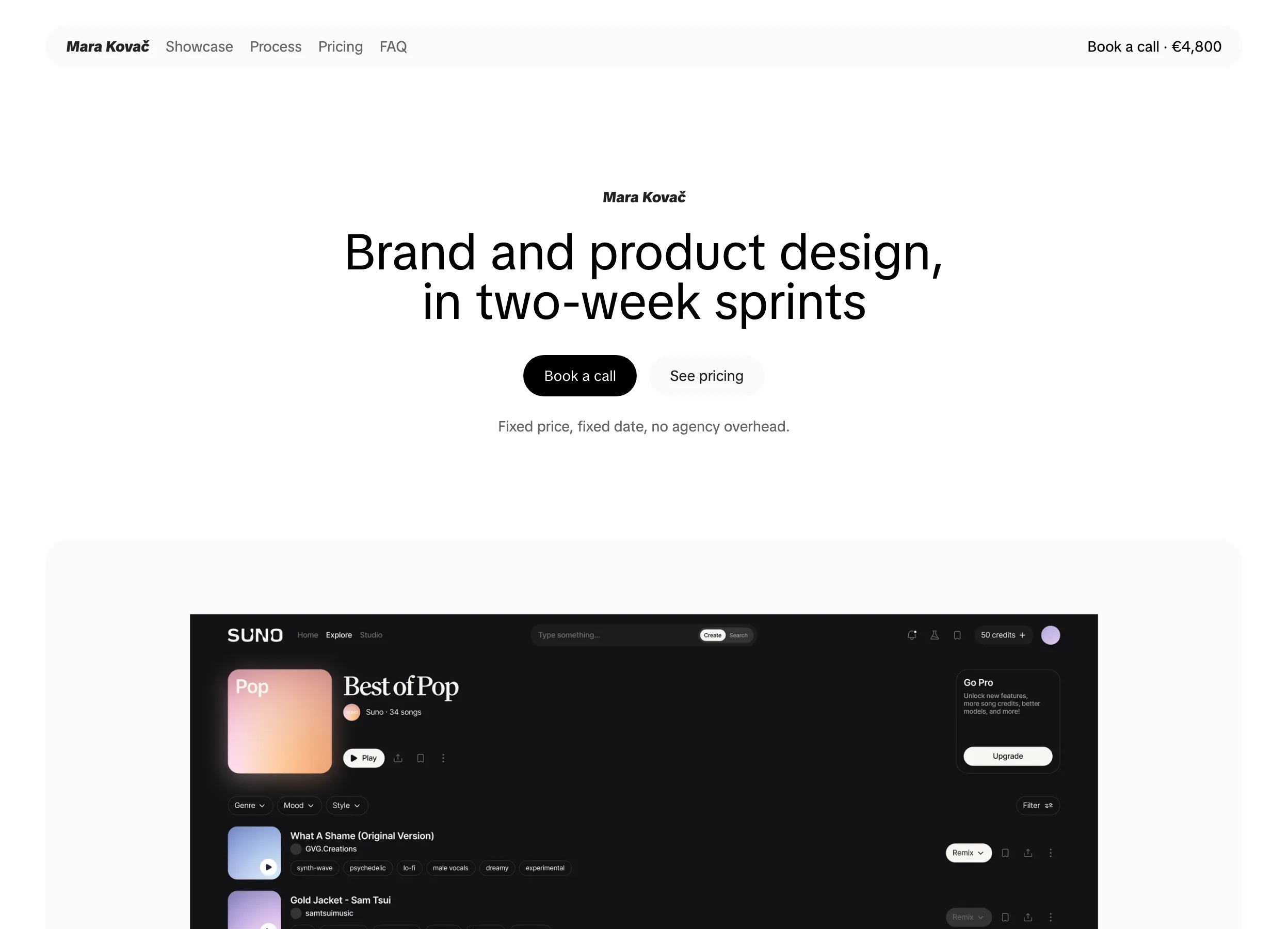 An example designers page made with Userpage.