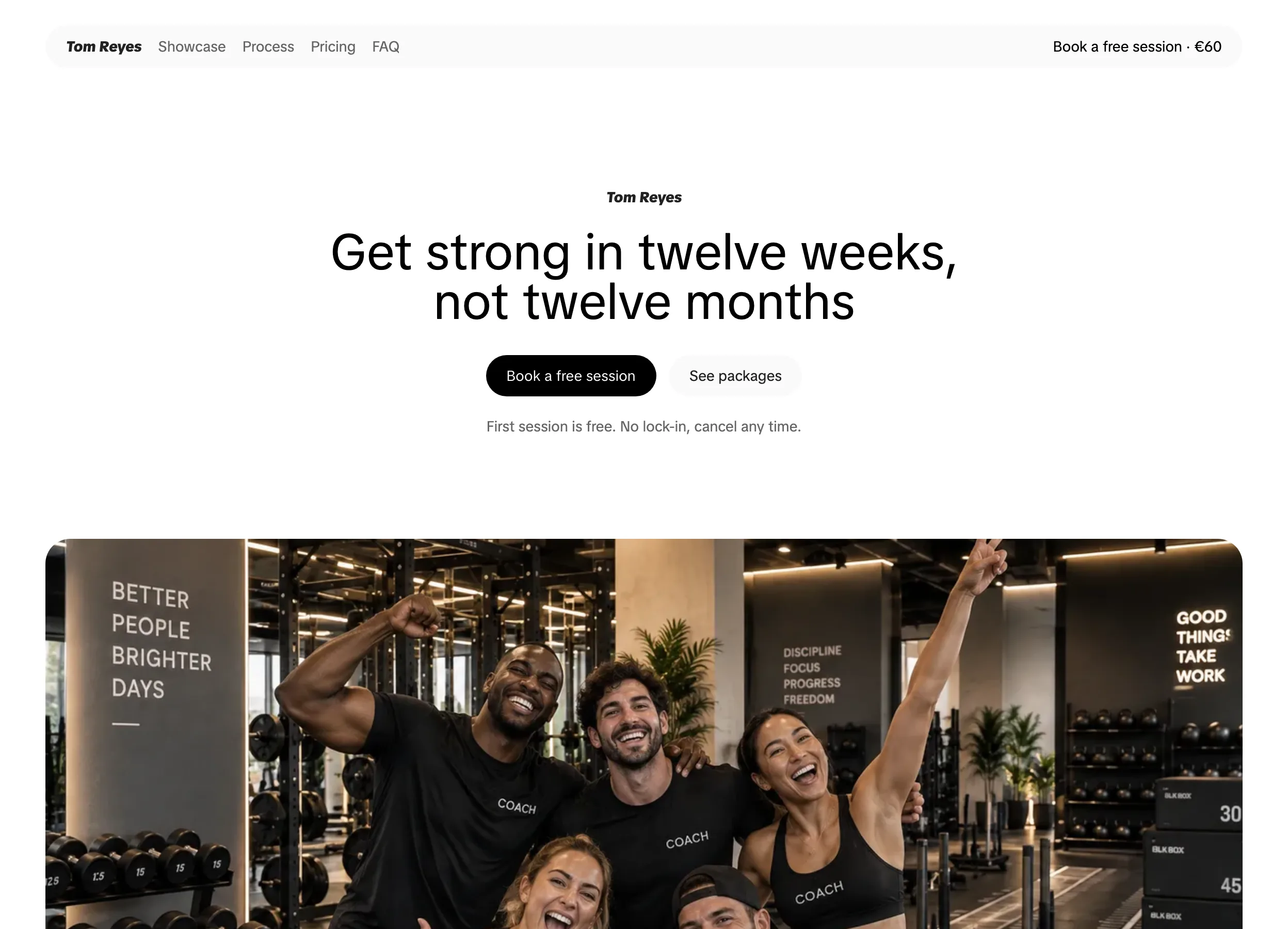 An example personal trainers page made with Userpage.